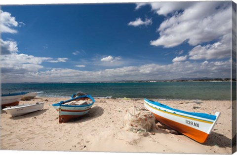 Framed Fishing boats on beach, Hammamet, Cap Bon, Tunisia Print