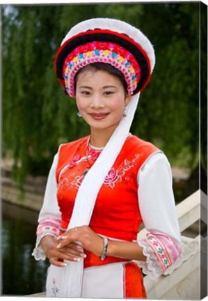 Framed Bai Minority Woman in Traditional Ethnic Costume, China Print