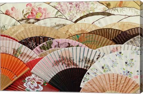 Framed Colorful fans at market in Xian, China Print