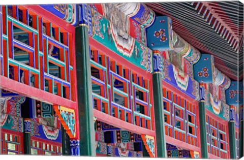 Framed Colorfully painted corridor details, Zhongshan Park, Beijing, China Print