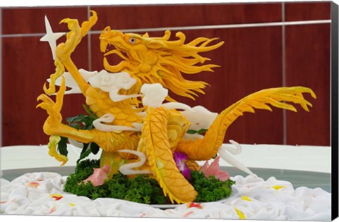 Framed Dragon carved from pumpkin, Yellow Mountain, China Print