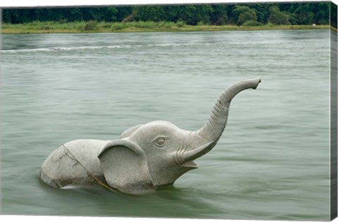 Framed Elephant statue in Li River, Elephant Trunk Hill Park, Guilin, China Print