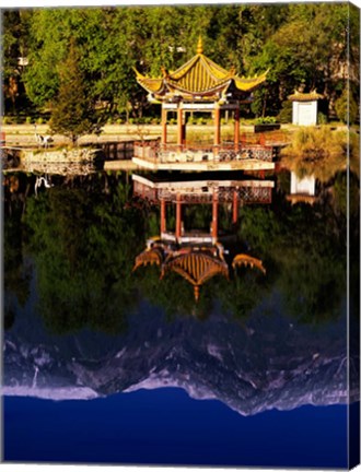 Framed Cangshan Mountains and Park Pavilion, Dali, Yunnan, China Print