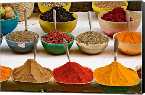 Framed Bowls with Colorful Spices at Bazaar, Luxor, Egypt Print