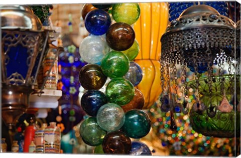 Framed Glass Balls and Lamps, Khan El Khalili Bazaar, Cairo, Egypt Print