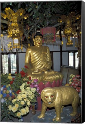 Framed Gold Tiger and Bhuddha Sculpture at the Golden Temple, China Print