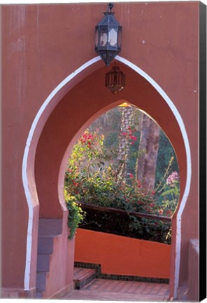 Framed Arched Door and Garden, Morocco Print