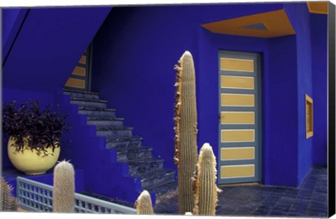 Framed Door and Plants in Jardin Majorelle, Marrakech, Morocco Print