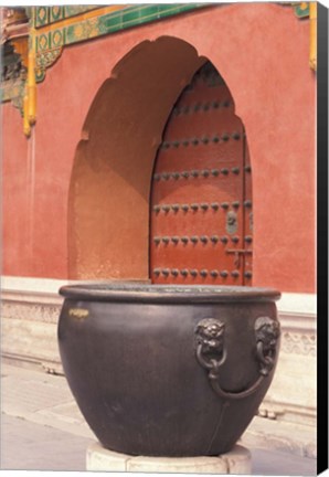 Framed Fire Kettle by Doorway of the Palace Museum, Beijing, China Print