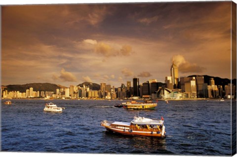 Framed Boats in Victoria Harbor at Sunset, Hong Kong, China Print