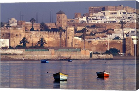 Framed Fishing Boats with 17th century Kasbah des Oudaias, Morocco Print