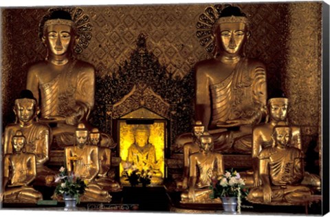 Framed Gilded Buddha Statues, Myanmar Print