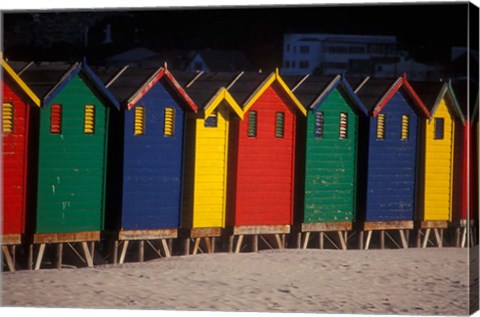 Framed Colorful Bathing Boxes, South Africa Print