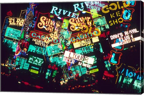 Framed Double exposure, casino signs, Las Vegas, Nevada. Print