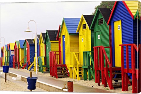 Framed Colorful Changing Houses, False Bay Beach, St James, South Africa Print