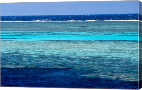 Framed Fisherman, Wooden Boat, Panorama Reef, Red Sea, Egypt Print