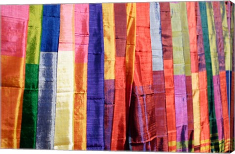 Framed Colorful Silk Scarves at Edfu Market, Egypt Print