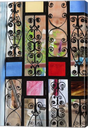 Framed Africa, Tanzania, Zanzibar, Stone Town. Stained glass and iron door. Print