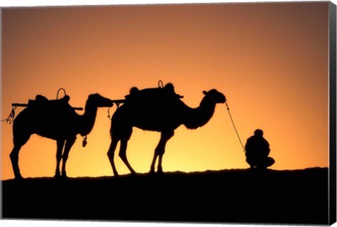 Framed Camel Caravan Silhouette at Dawn, Silk Road, China Print