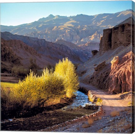 Framed Afghanistan, Bamian Valley, Dirt road and stream Print