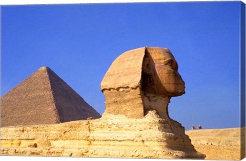 Framed Close-up of the Sphinx and Pyramids of Giza, Egypt Print