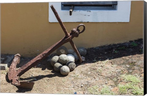 Framed Africa, Mozambique, Maputo. Anchor and cannonballs at the Old Fort. Print