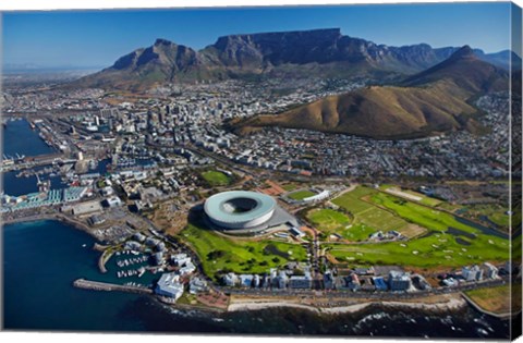 Framed Aerial of Stadium, Golf Club, Table Mountain, Cape Town, South Africa Print