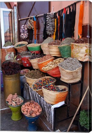 Framed Africa, Morocco, Marrakech. Spices of the mellah of Marrakech. Print