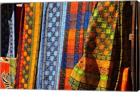 Framed Cloth stall, African curio market, Cape Town, South Africa. Print