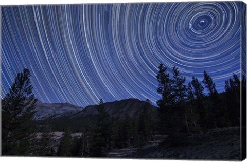 Framed Star trails above mountain peaks near Yosemite National Park, California Print