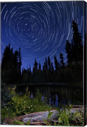 Framed Star trails above Summit Lake in Lassen Volcanic National Park, California Print