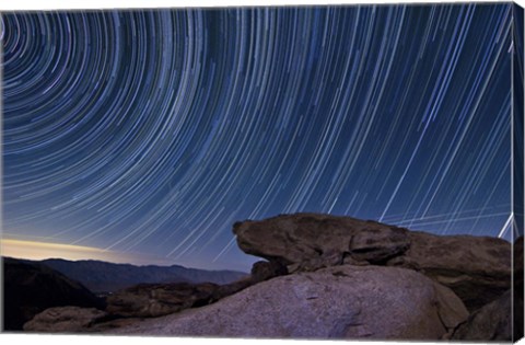 Framed Star trails and a granite rock outcropping overlooking Anza Borrego Desert State Park Print