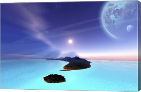 Framed Beautiful cosmic seascape on an alien world Print