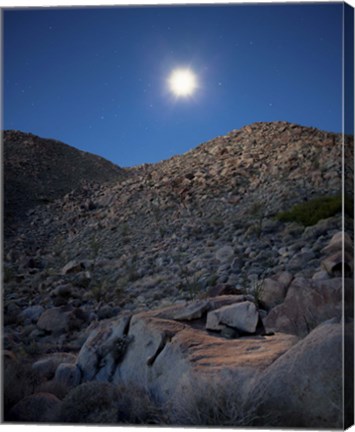 Framed Moonlight illuminates the rugged terrain of Bow Willow Canyon, California Print