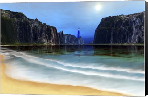 Framed lighthouse guards this beautiful cove Print