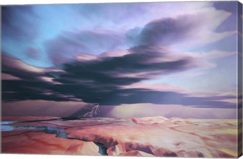 Framed swift moving thunderstorm moves over a desert landscape Print