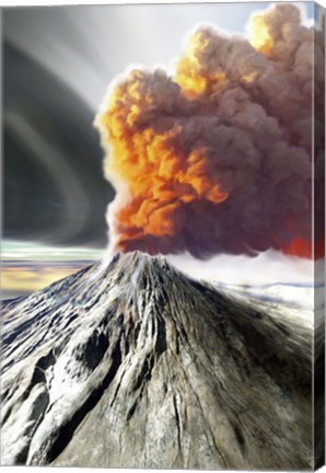 Framed volcano comes to life with billowing smoke Print