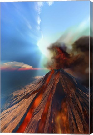 Framed volcano comes to life with smoke and lava Print