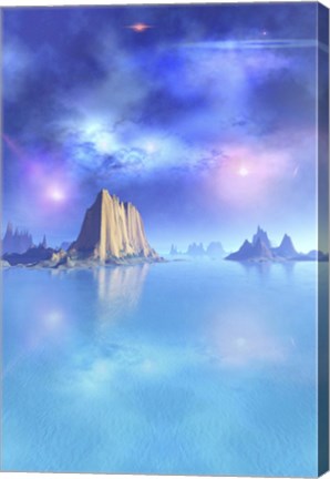 Framed Night Scene of an Alien Ocean Print