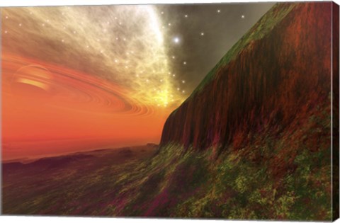 Framed Cosmic seascape on another planet Print