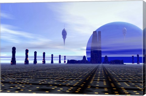 Framed Futuristic City in the Milky Way Print