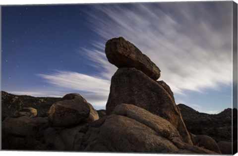 Framed Large boulders backdropped by stars and clouds, California Print