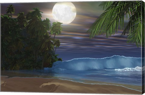 Framed Moonlight shines down on the beach during the night of a full moon Print