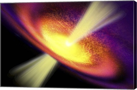 Framed Powerful streams of energy spew out of a black hole in the middle of a galaxy Print