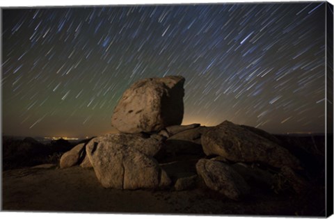 Framed Star trails and large boulders Anza Borrego Desert State Park, California Print
