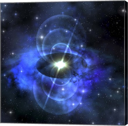 Framed brilliant star sends out magnetic waves out into surrounding space Print