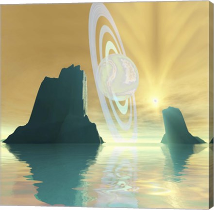 Framed striking sunburst on this cosmic seascape Print