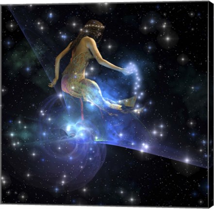 Framed Celesta, spirit creature of the universe, spreads stars throughout the cosmos Print