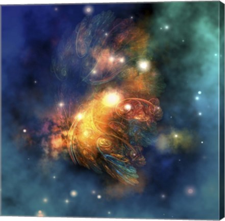 Framed Cosmic image of a colorful nebula out in space Print