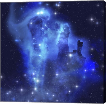 Framed brilliant blues of this star making nebula shine throughout the cosmos Print